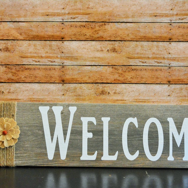 Rustic Tile Welcome Sign, Welcome Sign with Flower, Home Decor Sign