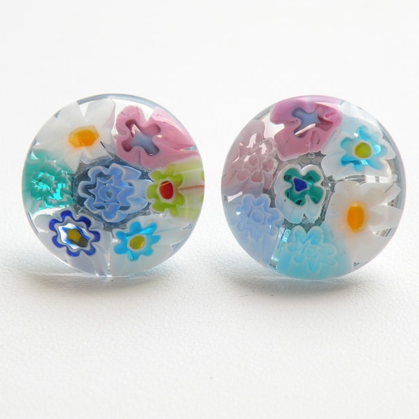 Pastel Lace Millefiori Murano Glass, 21mm Cabochon Button Button, Handmade, Multicolore Mosaic, Posts or Clips, Made in Murano, Italy