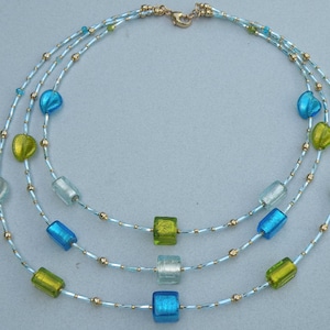 3 Strand Murano Glass Venetian Bead Necklace With Light Aqua - Etsy