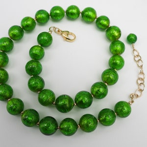 Green Murano Glass, Venetian Bead Necklace, 24 Karat Gold Foil, 12mm Round, Handmade, Lampworked, Emerald Green Italian Beads image 5