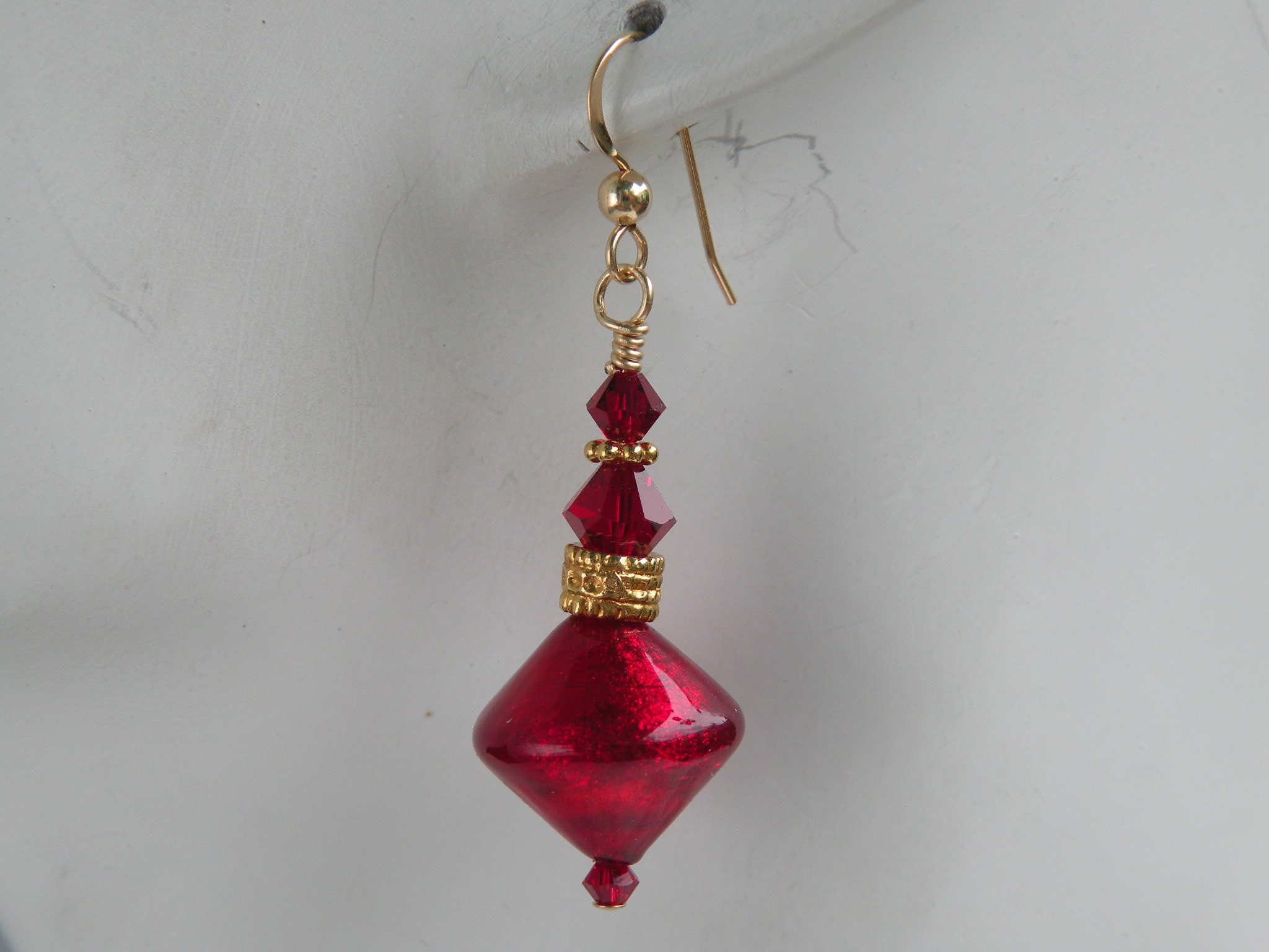 Orecchini Di Murano Gloriosa - Perline Di Semi Rosso E Oro - Vetro Autentico Italiano - 5