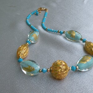 Gold and Turquoise Murano Glass Necklace Venetian Beads 24 - Etsy