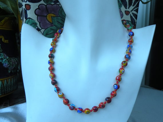Collier Vintage Multicolore Style Murano - Longueur 47 Cm - Pierre Bohème