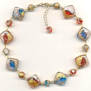 Murano Glass Necklace, with Vintage Luna Beads, 24 Kt Gold Foil, Silver Foil, Aventurina Venetian Beads, 18-20 Inches, in Gold or Silver
