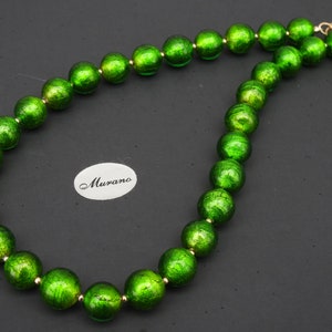 Green Murano Glass, Venetian Bead Necklace, 24 Karat Gold Foil, 12mm Round, Handmade, Lampworked, Emerald Green Italian Beads image 9
