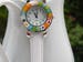 Large Millefiori,Round 35mm Murano Glass Watch with a Quartz Movement; Multicolored Mosaic Venetian Glass Canes on the Crystal, White Band. 