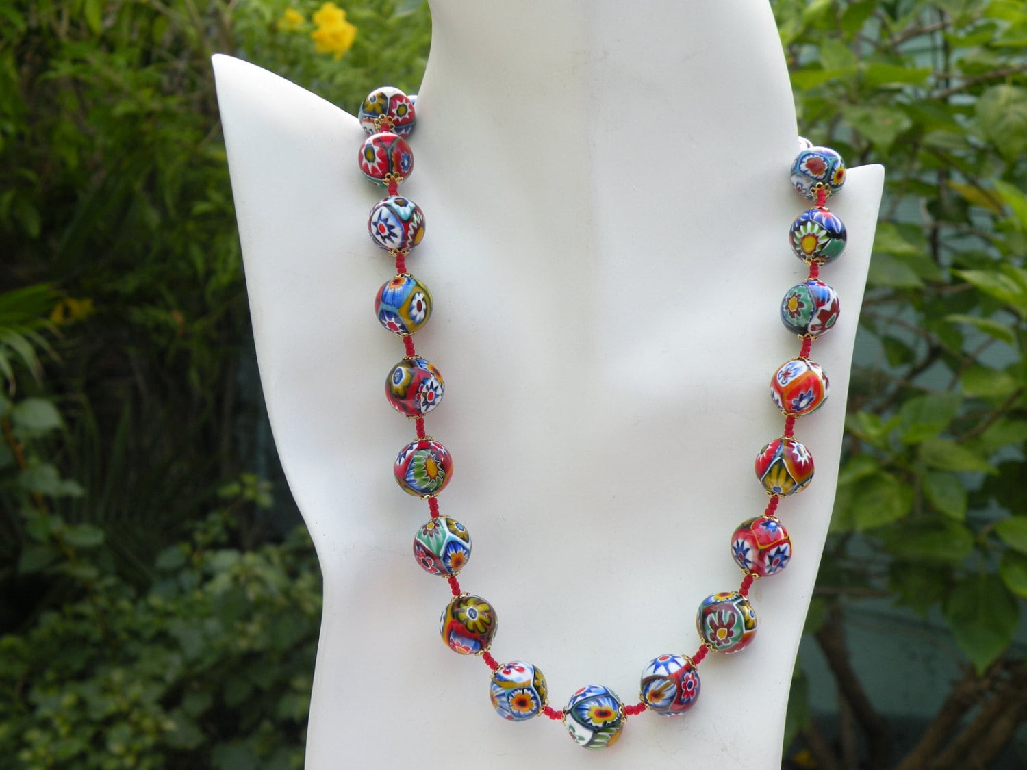 Murano Venetian Glass Fine Millefiori Venetian Bead Necklace