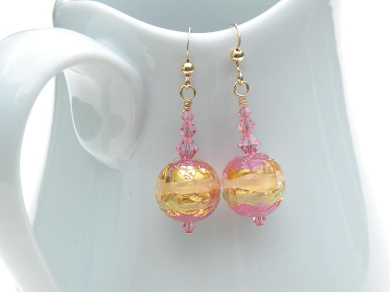 Pink Fenice 14mm Glass Bead Earrings Etsy