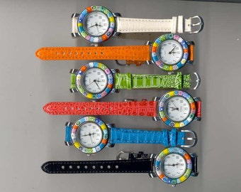Große 35mm Murano Millefiori Glas Venezianische Armbanduhr, Quarzwerk, mit verschiedenen farbigen Bändern, italienische Uhren für Damen und Herren