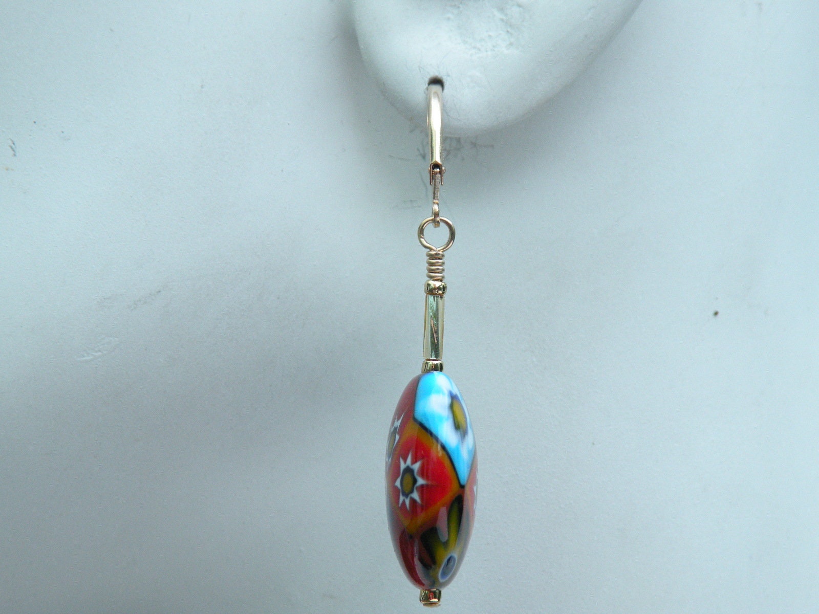 boucles d'oreilles grosses perles verre Murano et perles verre Millefliori