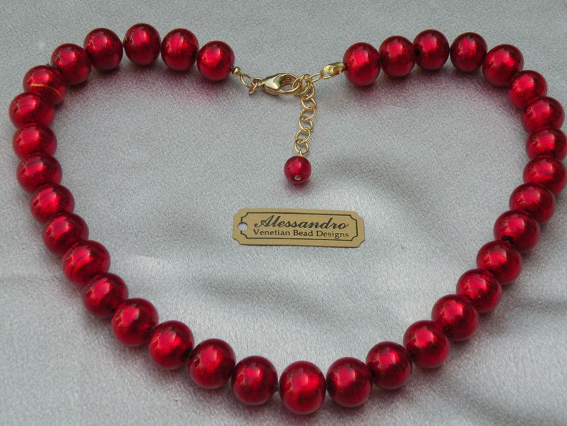 Red Murano Glass Bead Necklace 24 Karat Etsy
