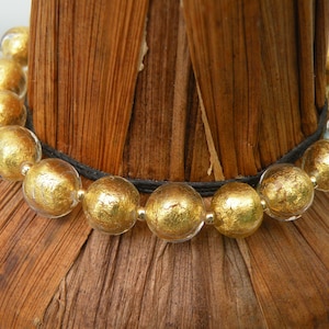 Crystal Clear Murano Glass, Venetian Bead Bracelet, Handmade, 8mm Round, Italian lamp work, 24 karat gold foil beads, Length 7 1/2 Inches