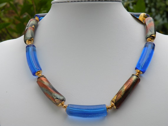 Collana in vetro di Murano avorio e blu lapis, parure mer de Chine - Clair de lume