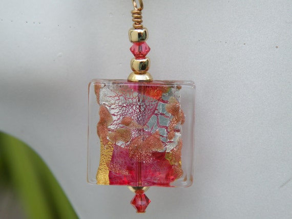 Rubino Pink Murano Glass, "Luna" 20mm Square Vene… - image 5