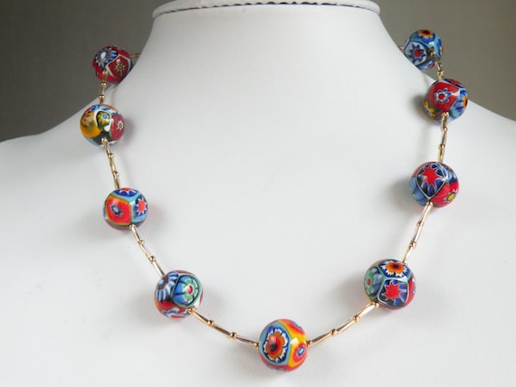 Fine Millefiori Murano Glass 14mm Round Italian Beads 18 Inch