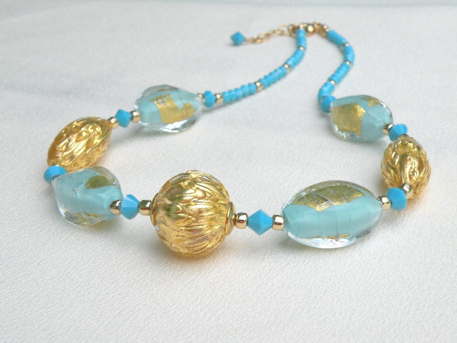 Collier Fait Main Avec Perles De Turquoise Véritable Et Pendentif étoile En Verre De Murano