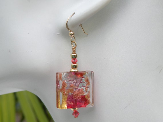 Rubino Pink Murano Glass, "Luna" 20mm Square Vene… - image 3