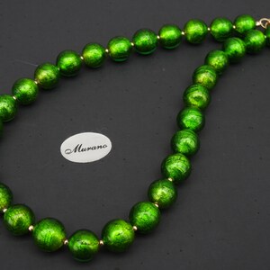 Green Murano Glass, Venetian Bead Necklace, 24 Karat Gold Foil, 12mm Round, Handmade, Lampworked, Emerald Green Italian Beads image 10