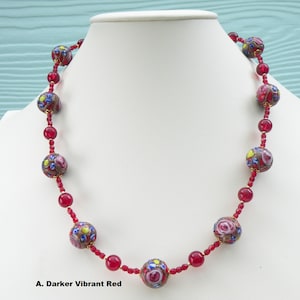 Red Fiorato Wedding Cake, 14mm Murano Glass Venetian Beads, from 1960s, Necklace 18 to 20 Inches Adjustable, Gold Filled Clasp & Chain