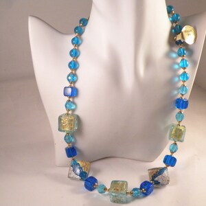 Venetian Murano Glass Bead Necklace Aqua Blue Silver Foil - Etsy