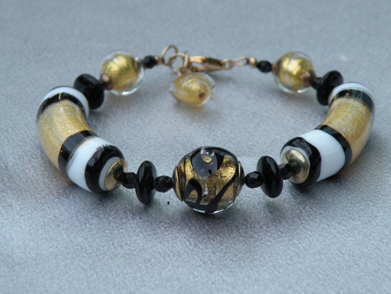 Bracelet Perles Jaunes Anciennes Murano - Sans Fermoir - Longueur 17-18 Cm - Verre Et Cuivre