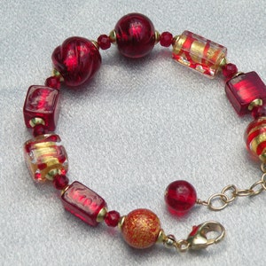 Red Murano Glass Venetian Bead Bracelet With 24 Karat Gold - Etsy