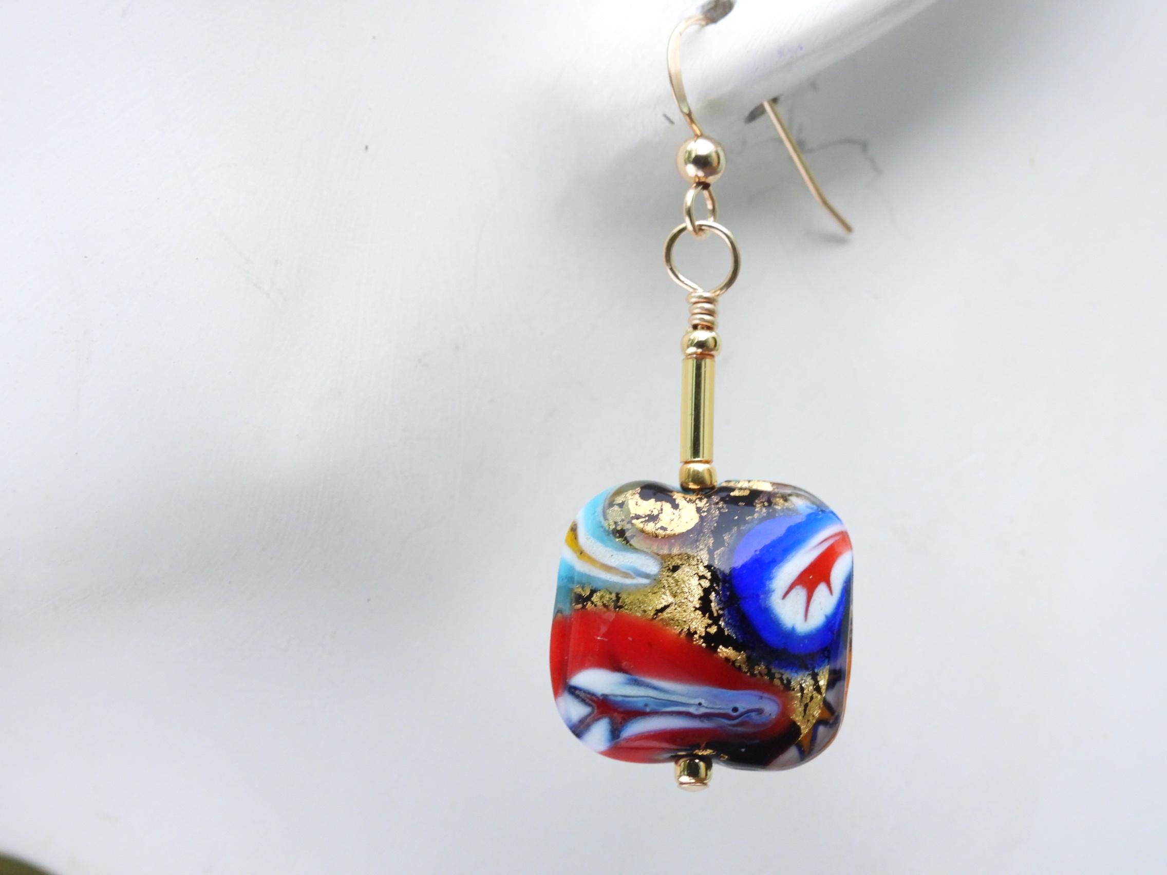 クリムト様式、ムラーノガラス、ミルフィオリイヤリング、16mmの