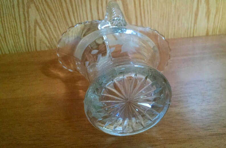 Clear Etched Glass Basket Vintage Glass Basket Etsy