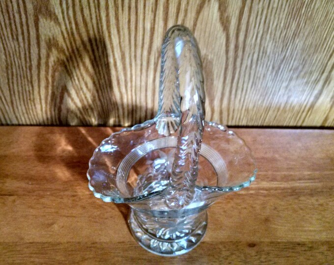 Clear Etched Glass Basket Vintage Glass Basket Etsy