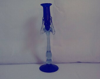 Vintage Baijab Russian Glass Candlestick Holder, Hand Blown Art
