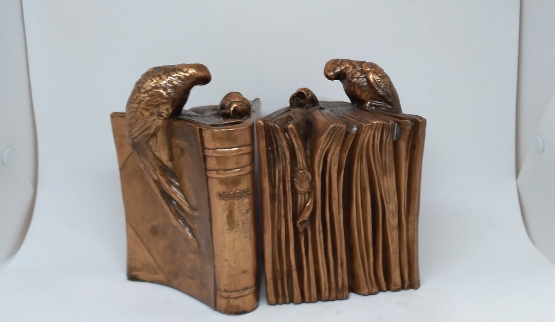 Vintage Metal Bookends Parrots on Books Verses Etsy