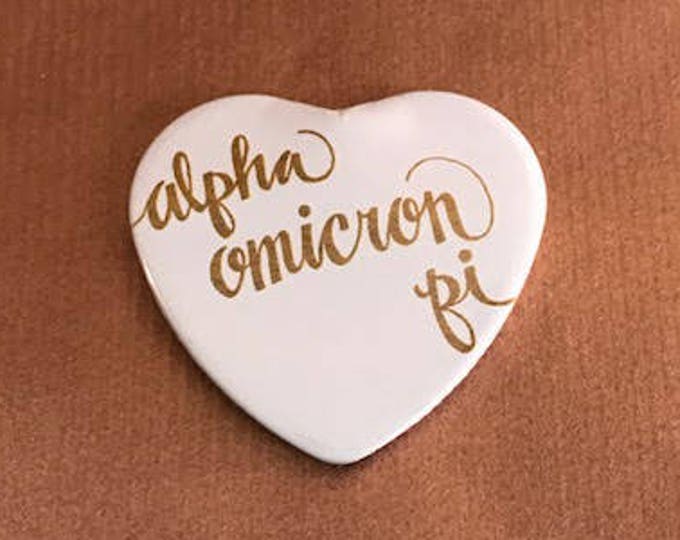 Alpha Omicron Pi Heart-Shaped Button