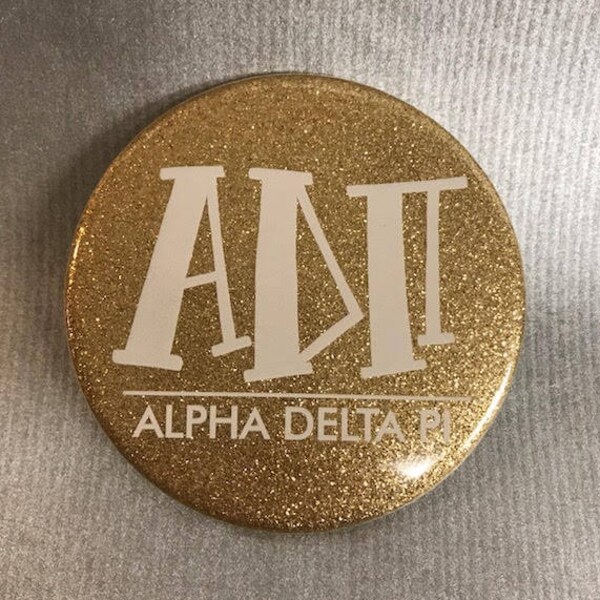 Alpha Delta Pi Glitter Gold Button or Magnet