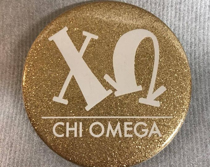 Chi Omega Glitter Gold Button or Magnet