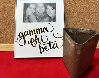 Gamma Phi Beta Gold Metallic Script Frame