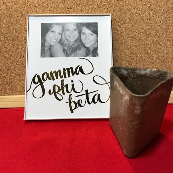 Gamma Phi Beta Gold Metallic Script Frame