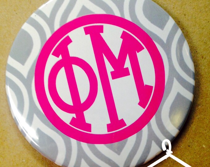 Phi Mu Grey Monogram Button or Magnet