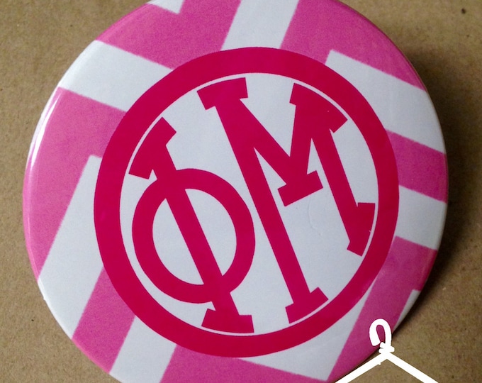 Phi Mu Chevron Monogram Button or Magnet