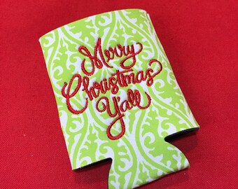 Merry Christmas Y'all Embroidered Drink Huggie