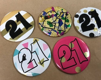 Gold Foil 21st Birthday Button or Magnet