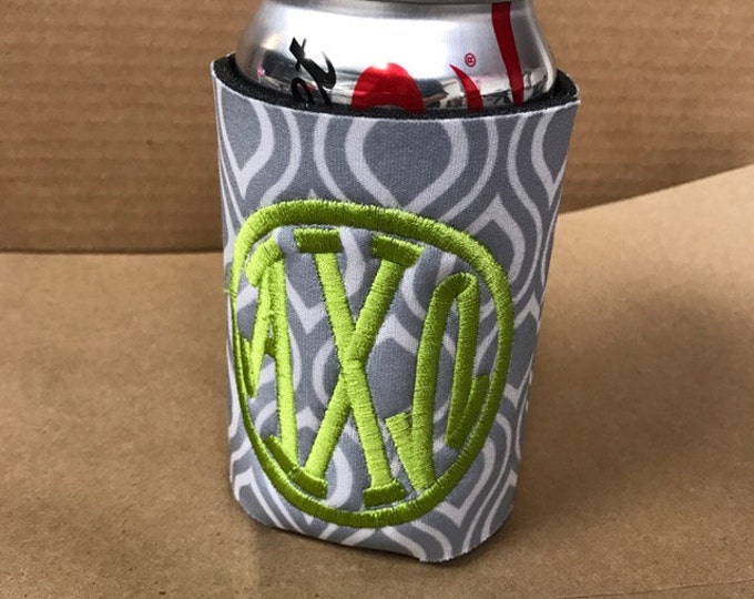 Alpha Chi Omega Embroidered Gray Monogram Drink Huggie