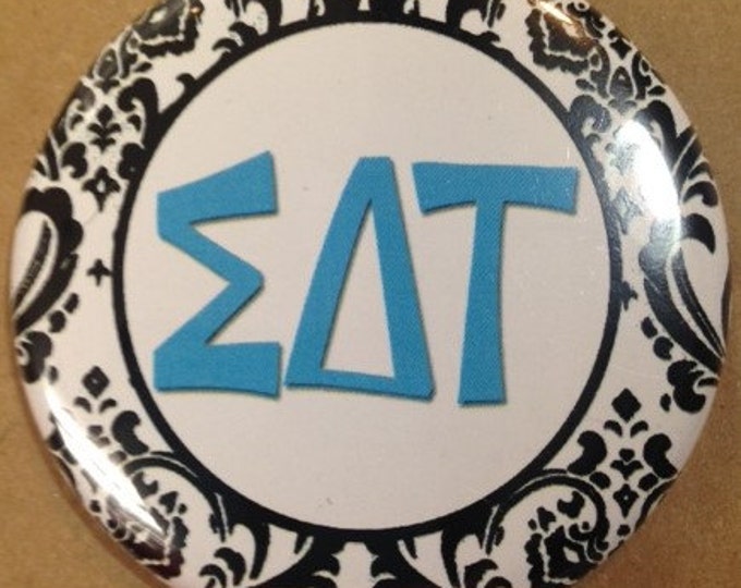 Sigma Delta Tau Damask Button or Magnet