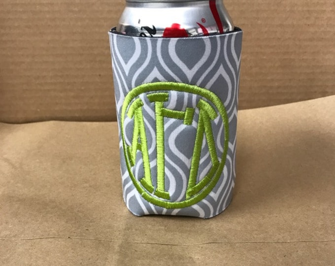Alpha Gamma Delta Embroidered Gray Monogram Drink Huggie