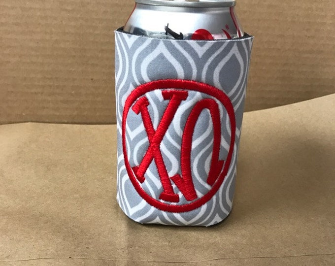 Chi Omega Embroidered Gray Monogram Drink Huggie
