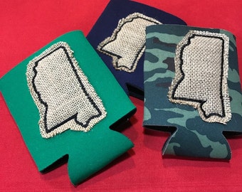 Mississippi Burlap Applique Huggie
