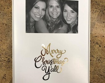 Merry Christmas Y'all Gold Metallic Script Frame