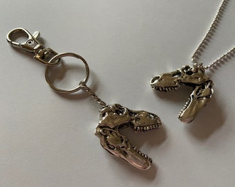 YOU CHOOSE T Rex Skull Charm Necklace or Keychain/Clip