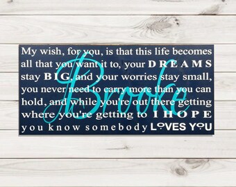 Graduation Sign My Wish For You Lyrics With Layered Name - Graduation Gift - College Dorm Room Decor - Rascal Flatts Famous Song Lyrics