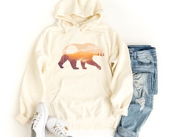 Bear Sunset Valley Graphic Hoodie | Camping Hoodie | Unisex Hoodie | Women's Hoodie | Men's Hoodie | Gift for Her | Outdoors Hoodie | Summer