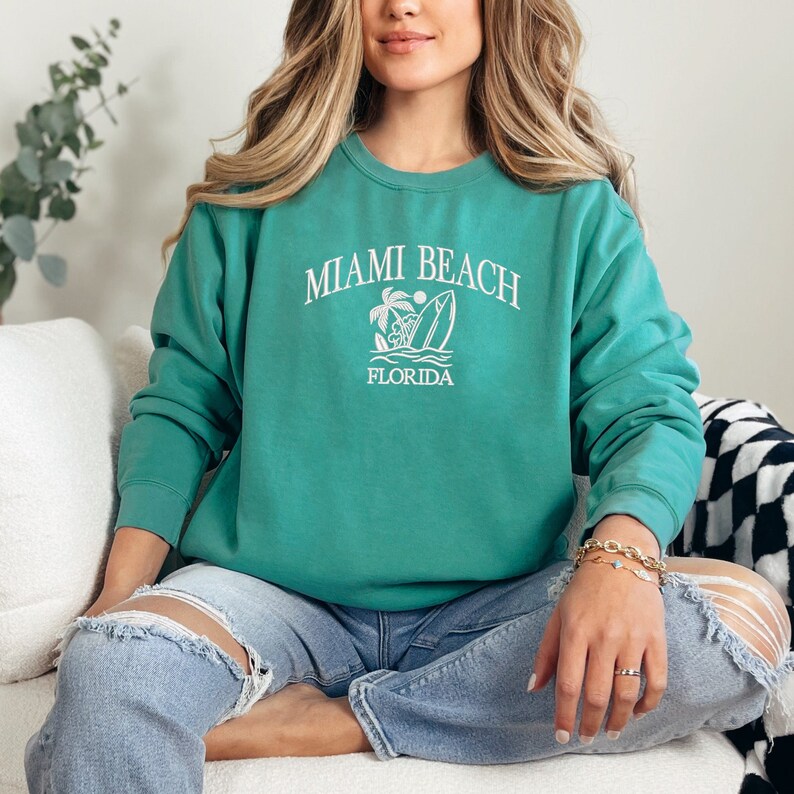 Embroidered Miami Beach Florida Garment Dyed Sweatshirt Travel ...